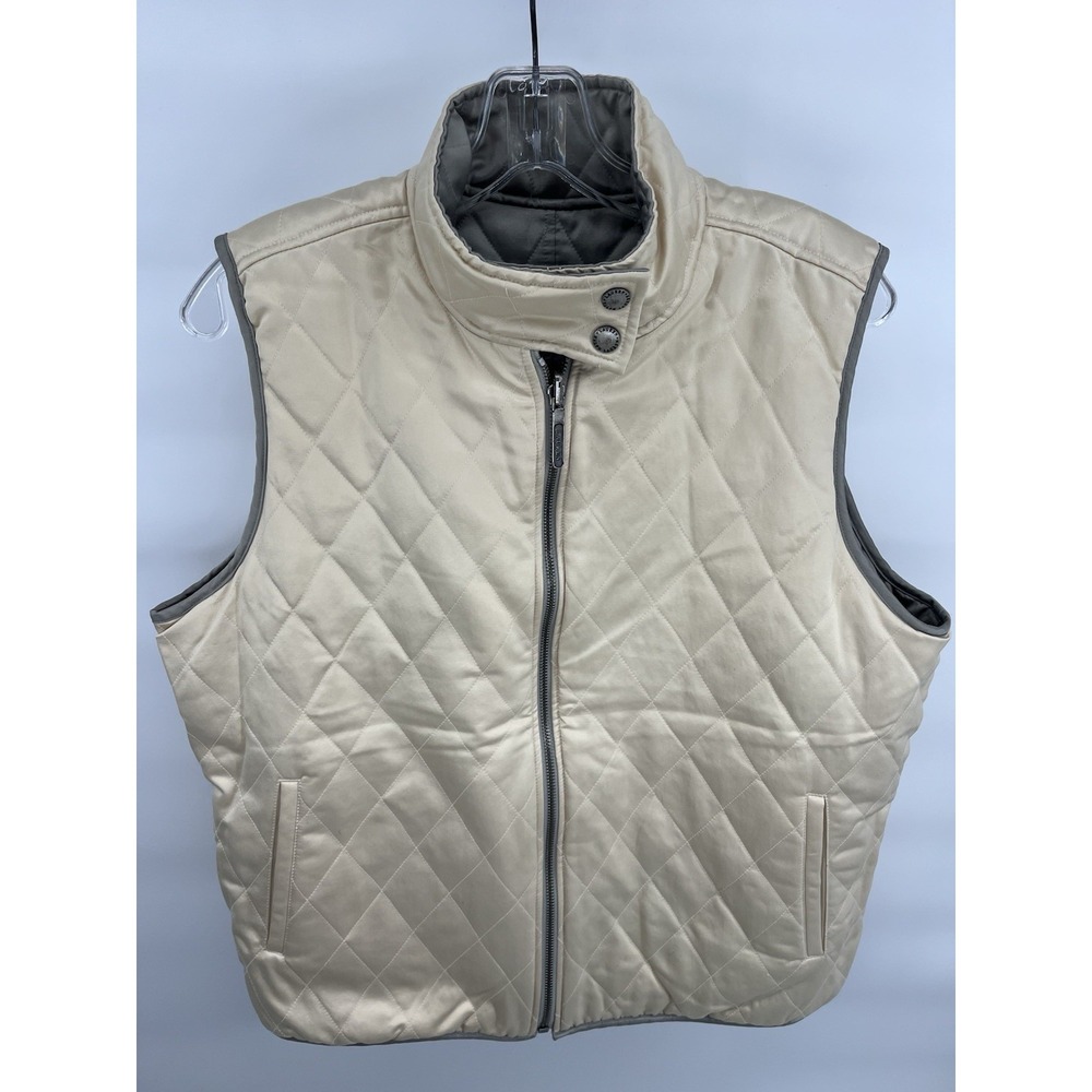 Ralph Lauren Vest Womens Medium Cream Grey Quilted‎ Reversible Outdoors Polo - Picture 9 of 10
